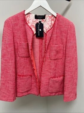 Weekend Max Mara Pink Tweed Open-Front Fringe Jacket